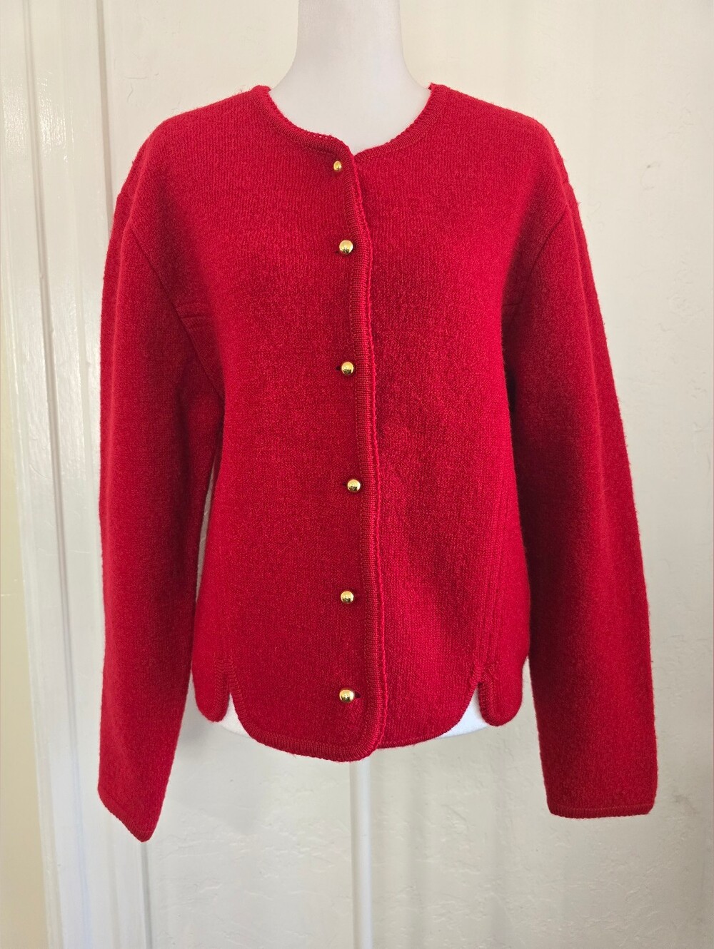Vintage Crystal Red Women's Button-Front Knit Jacket